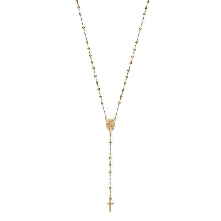 24k Gold Bonded Sterling Silver Virgin Mary & Cross Y Necklace, Women's, Size: 18, Yellow