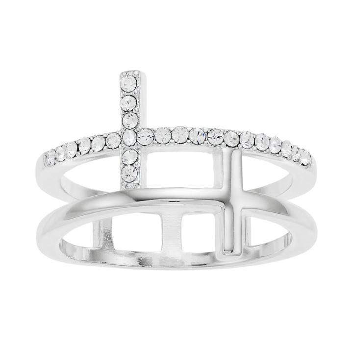 Brilliance Silver Tone Swarovski Crystal Cross Ring, Women's, Size: 8, White