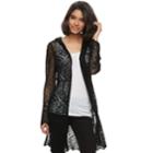 Juniors' It's Our Time Pointelle Hooded Cardigan, Teens, Size: Xs, Black