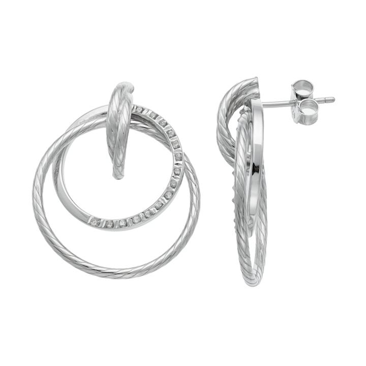 Diamond Mystique Platinum Over Silver Hoop Drop Earrings, Women's, Grey