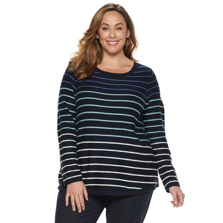 Plus Size Croft & Barrow&reg; Curved Hem Sweater, Women's, Size: 3xl, Dark Blue