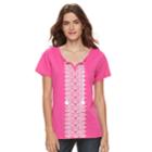 Women's Caribbean Joe Embroidered Top, Size: Medium, Dark Pink