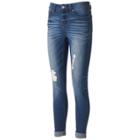 Juniors' Indigo Rein Faded Ripped Ankle Skinny Jeans, Teens, Size: 17, Med Blue
