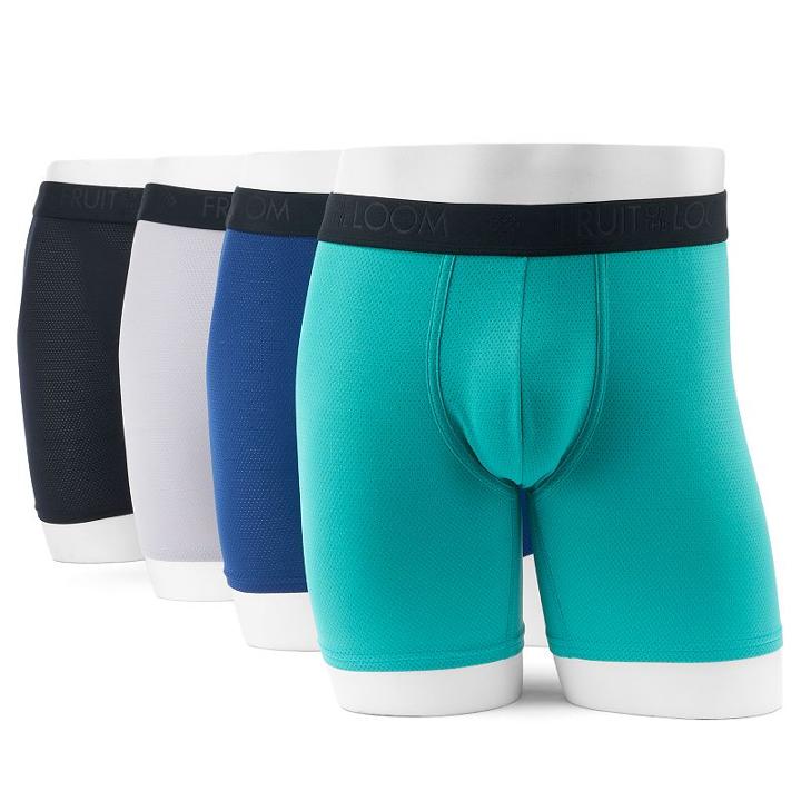 Men's Fruit Of The Loom Signature 4-pack Micromesh Breathable Boxer Briefs, Blue