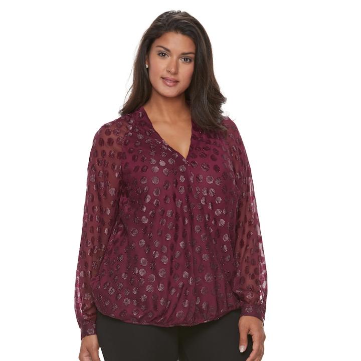Plus Size Jennifer Lopez Polka-dot Crossover Top, Women's, Size: 2xl, Med Purple