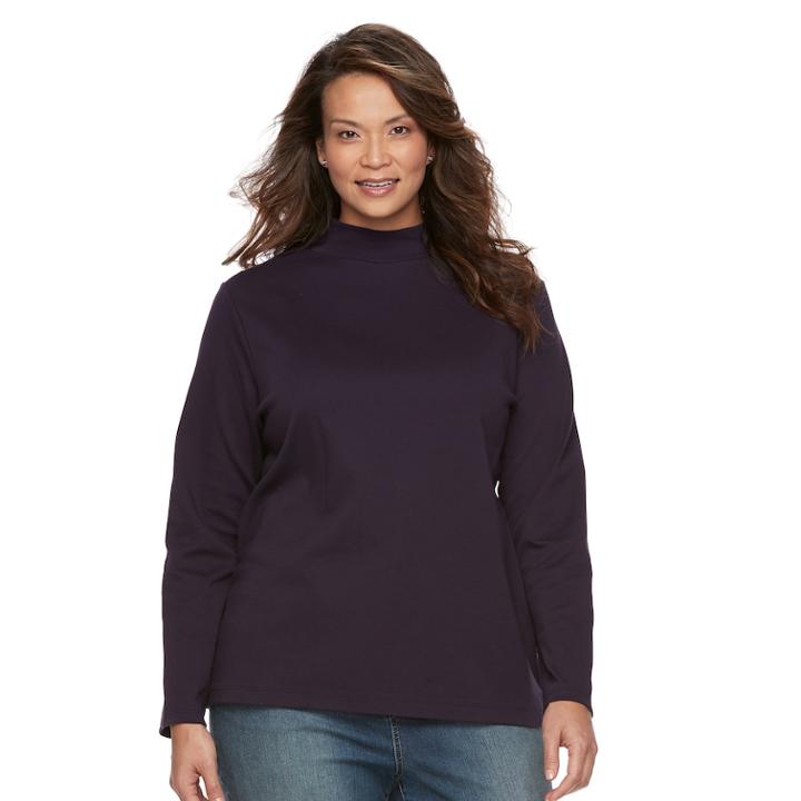 Plus Size Croft & Barrow&reg; Mockneck Long Sleeve Tee, Women's, Size: 3xl, Drk Purple