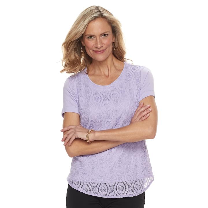 Women's Croft & Barrow&reg; Lace-front Tee, Size: Xl, Lt Purple