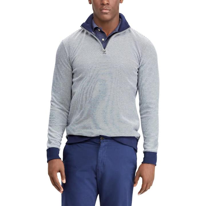 Men's Chaps Classic-fit Easy-care Knit Quarter-zip Pullover, Size: Medium, Blue (navy)