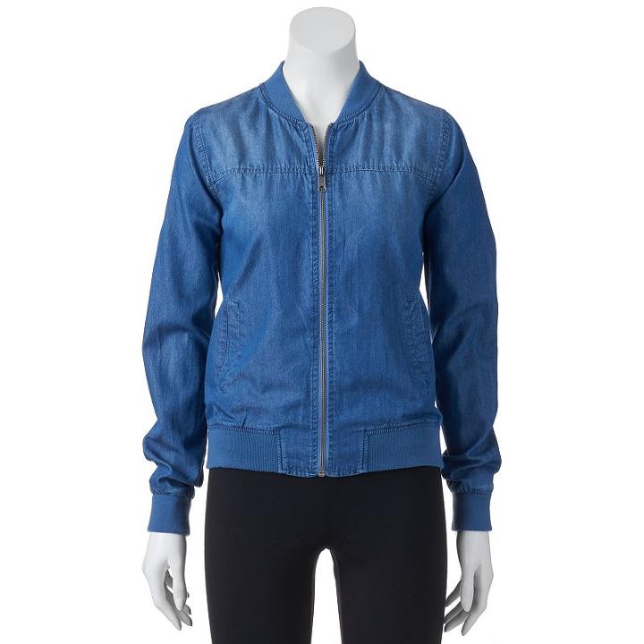 Juniors' So&reg; Chambray Bomber Jacket, Girl's, Size: Xl, Brt Blue