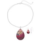 Red Nickel Free Teardrop Pendant Necklace & Earring Set, Women's