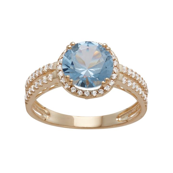 10k Gold Lab-created Aquamarine & White Sapphire Halo Ring, Women's, Size: 8, Blue