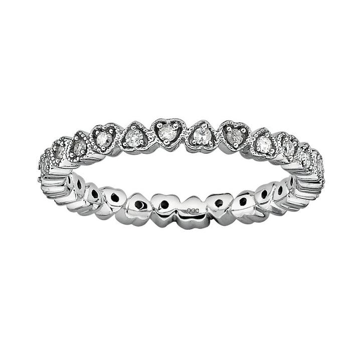 Stacks And Stones Sterling Silver 1/4-ct. T.w. Diamond Heart Eternity Stack Ring, Women's, Size: 7, Grey