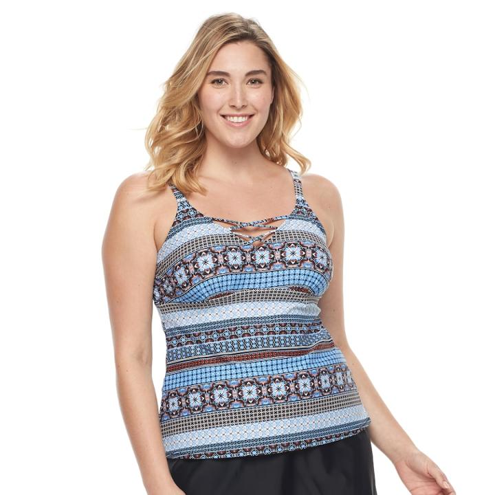 Plus Size Croft & Barrow&reg; Lace-up Tankini Top, Women's, Size: 20 W, Med Blue