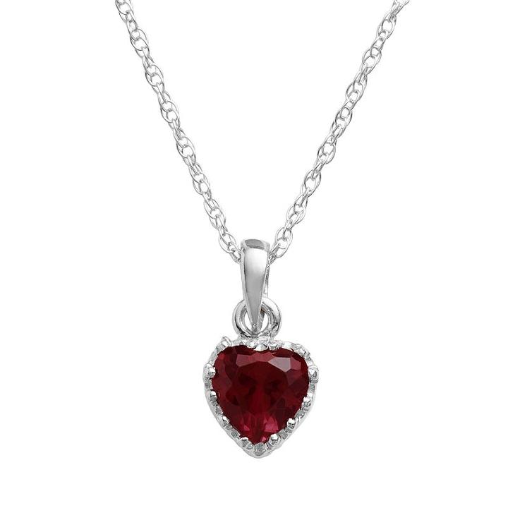 Tiara Sterling Silver Garnet Heart Crown Pendant, Women's, Size: 18, Red