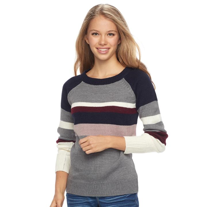 Juniors' Pink Republic Striped Long Sleeve Sweater, Teens, Size: Medium, Blue Other