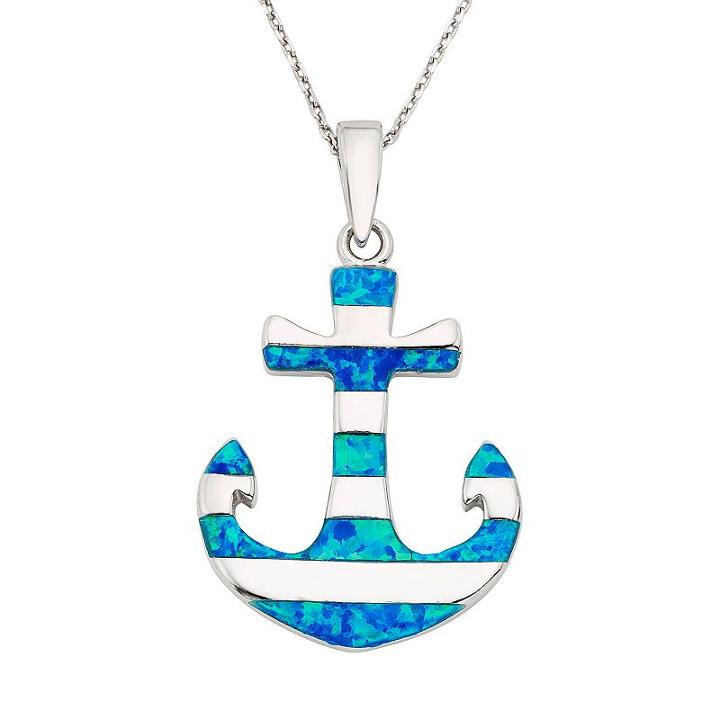 Lab-created Blue Opal Sterling Silver Anchor Pendant Necklace, Women's, Size: 18