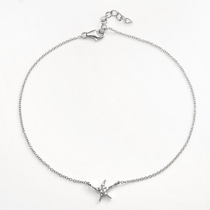 Sophie Miller Sterling Silver Cubic Zirconia Starfish Anklet, Women's, Size: 9.50, White