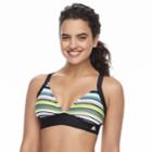 Women's Adidas Striped D-cup Bikini Top, Size: Xl, Black