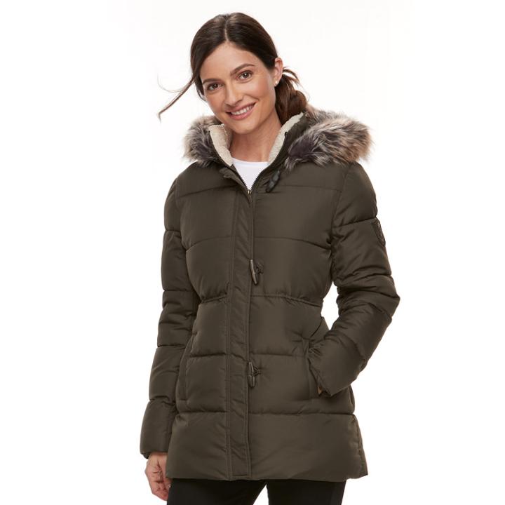 Women's Chaps Faux-fur Trim Toggle Jacket, Size: Medium, Dark Green
