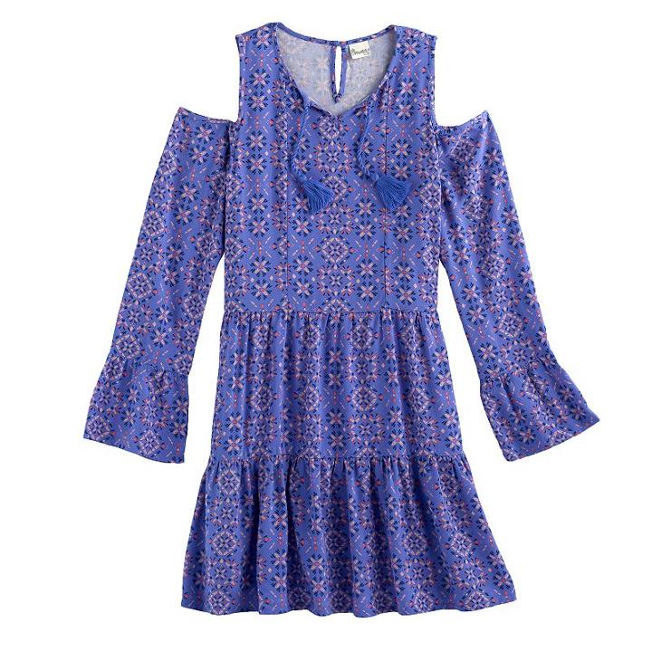 Girls 7-16 & Plus Size Mudd&reg; Cold-shoulder Bell Sleeve Patterned Dress, Size: 18 1/2, Blue (navy)