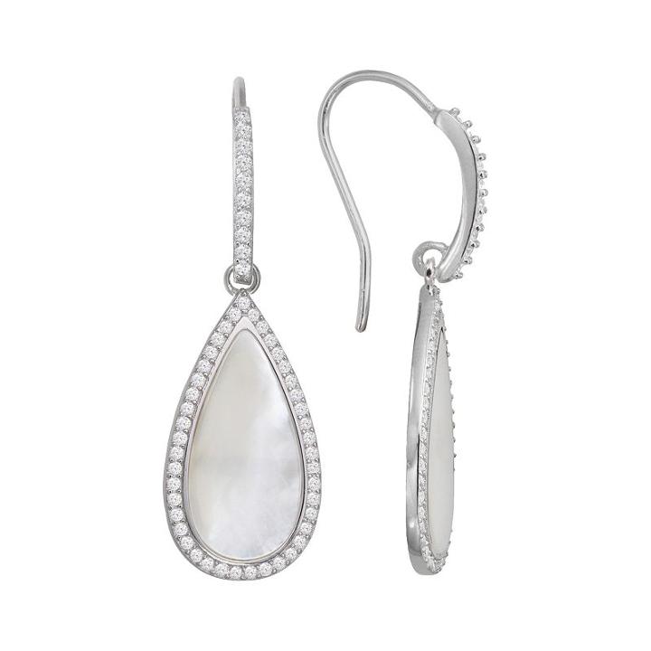 Sterling Silver Cubic Zirconia & Mother-of-pearl Teardrop Earrings, Women's, White