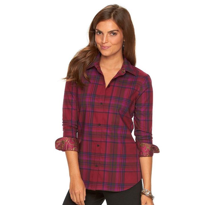 Petite Chaps No Iron Printed Sateen Shirt, Women's, Size: Xs Petite, Purple Oth