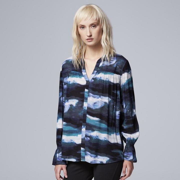 Women's Simply Vera Vera Wang Abstract Peasant Top, Size: Medium, Dark Green