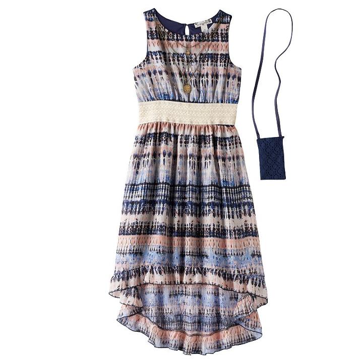 Girls 7-16 Knitworks Patterned High-low Ruffle Hem Dress With Necklace & Crossbody Purse, Girl's, Size: 7, Blue (navy)