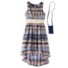 Girls 7-16 Knitworks Patterned High-low Ruffle Hem Dress With Necklace & Crossbody Purse, Girl's, Size: 7, Blue (navy)