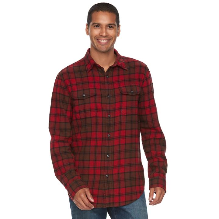 Big & Tall Sonoma Goods For Life™ Slim-fit Plaid Stretch Flannel Button-down Shirt, Men's, Size: Xl Tall, Med Brown