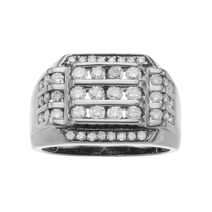 Men's Gunmetal Sterling Silver 1 1/2 Carat T.w. Diamond Channel Ring, Size: 10, White