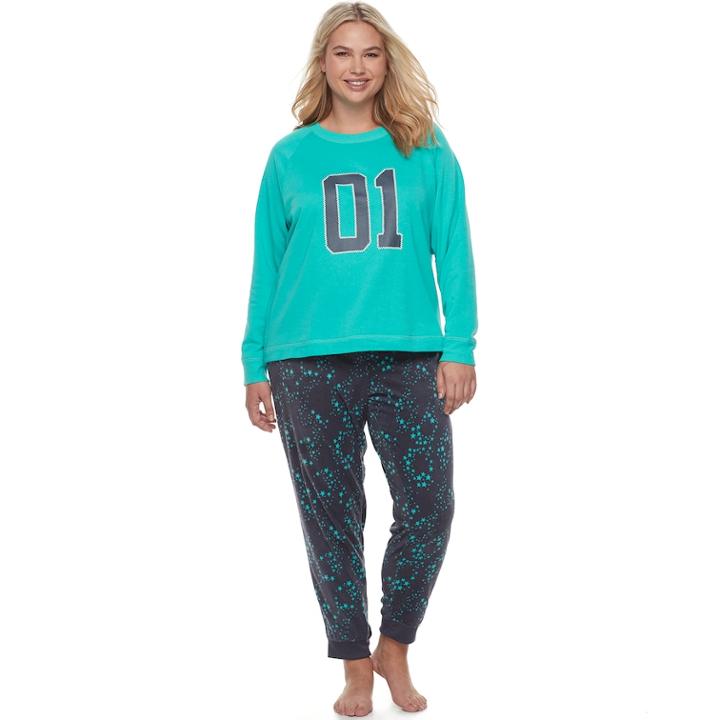 Plus Size Juniors' Plus So&reg; Microfleece Raglan Jogger Set, Teens, Size: 3xl, Med Grey