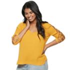 Juniors' Plus Size Liberty Love Lattice Sleeve Top, Teens, Size: 2xl, Drk Yellow