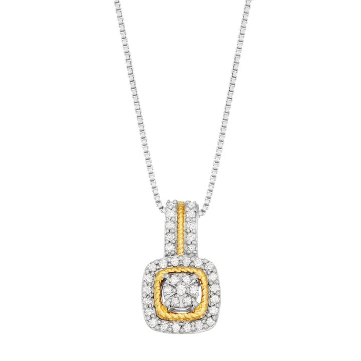 Sterling Silver 1/5 Carat T.w. Diamond Square Pendant, Women's, Size: 18, White