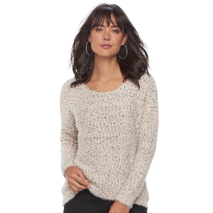 Women's Jennifer Lopez Fuzzy Boucle Sweater, Size: Medium, Light Pink