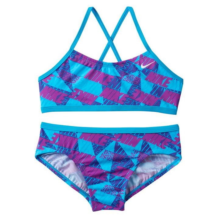 Girls 7-14 Nike Cross-back Graphic Bikini Swimsuit Set, Girl's, Size: 10, Turquoise/blue (turq/aqua)