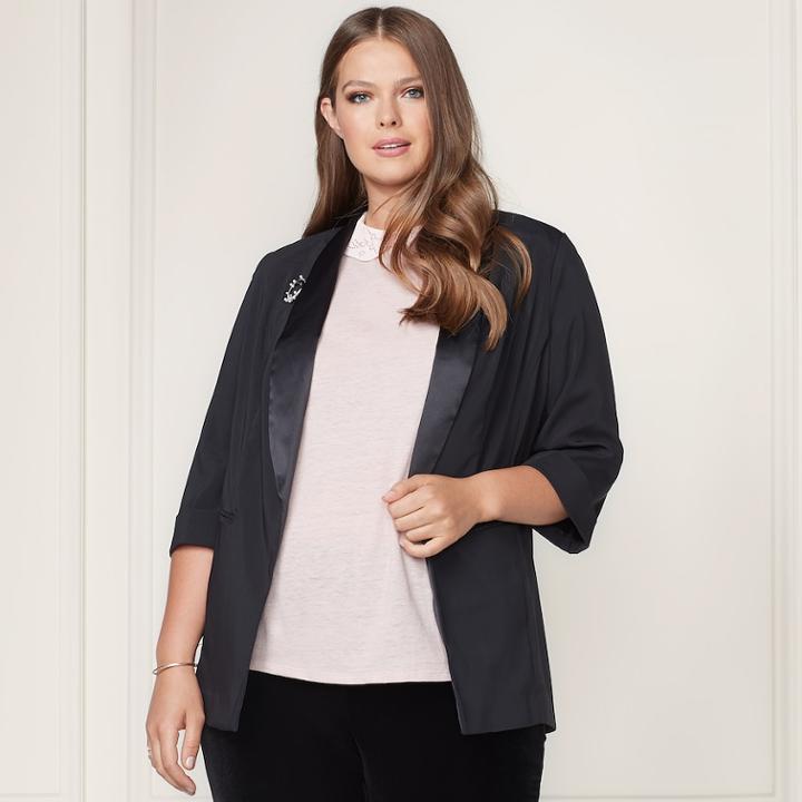 Lc Lauren Conrad Runway Collection Satin Trim Blazer - Plus Size, Women's, Size: 1xl, Black
