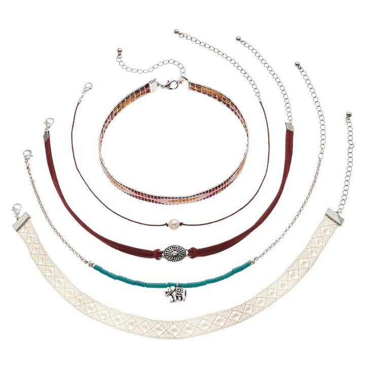 Mudd&reg; Elephant, Lace & Simulated Pearl Choker Necklace Set, Women's, Multicolor