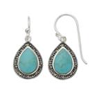 Silver Luxuries Simulated Turquoise & Marcasite Teardrop Earrings, Women's, Blue