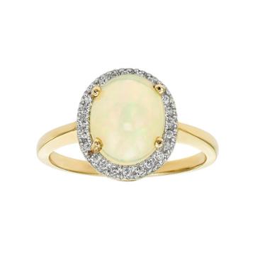 The Regal Collection 14k Gold Opal & 1/8 Carat T.w. Diamond Halo Ring, Women's, Size: 6, White