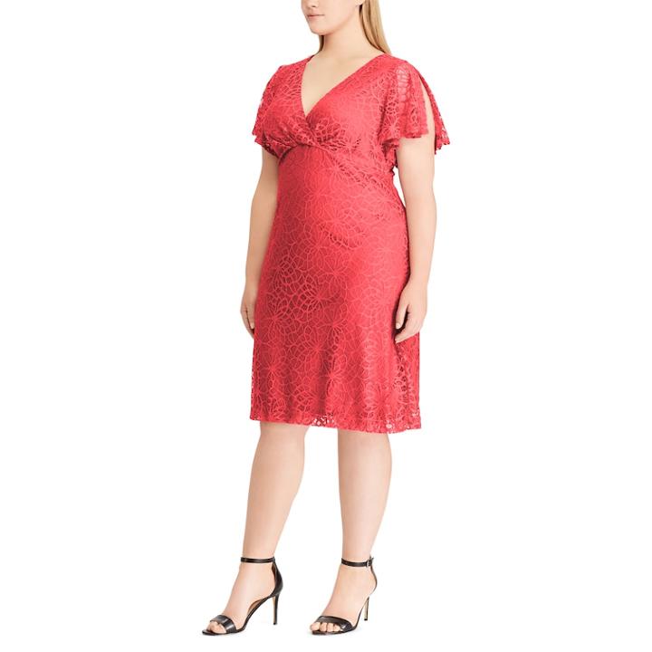 Plus Size Chaps Lace Flutter Sleeve Empire Dress, Women's, Size: 16 W, Pink