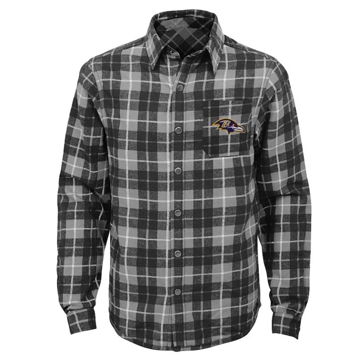 Boys 8-20 Baltimore Ravens Sideline Plaid Shirt, Size: Xl 18-20, Black
