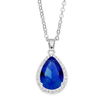 City Rox Cubic Zirconia Teardrop Halo Pendant Necklace, Women's, Blue