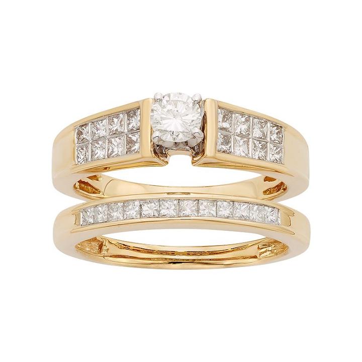 14k Gold Igl Certified 1 Carat T.w. Diamond Engagement Ring Set, Women's, Size: 8.50, White