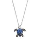 Silver Luxuries Cubic Zirconia & Marcasite Turtle Pendant Necklace, Women's, Blue
