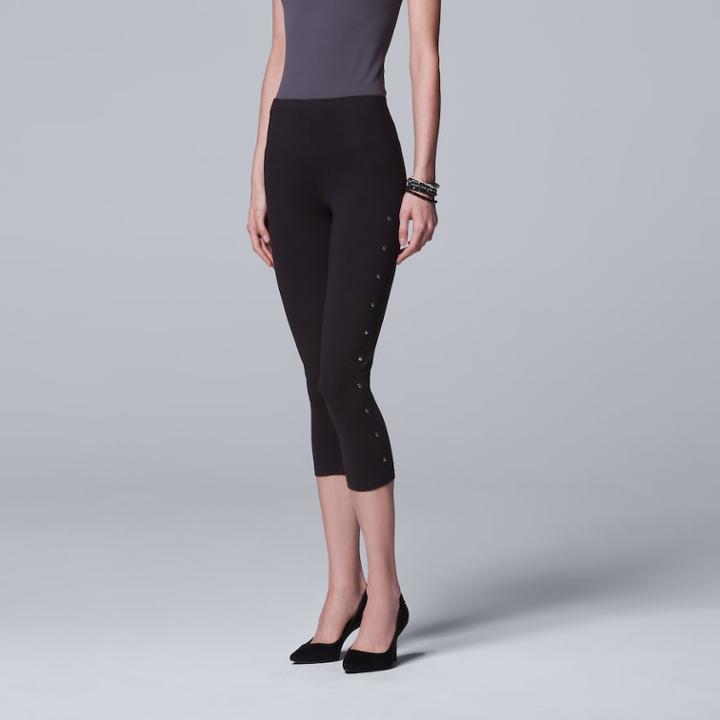 Simply Vera Vera Wang Nailhead Embellished Capri Leggings, Women's, Size: Xl, Black