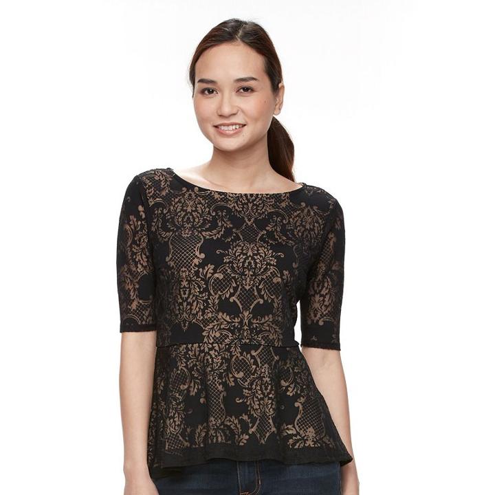 Petite Apt. 9&reg; Scroll Burnout Boatneck Top, Women's, Size: Xl Petite, Black