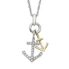 1/10 Carat T.w. Diamond 10k Gold Two Tone Anchor Pendant Necklace, Women's, White