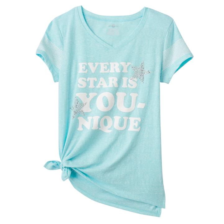 Girls Plus Size So&reg; Tie Front Shine Tee, Size: 14 1/2, Turquoise/blue (turq/aqua)