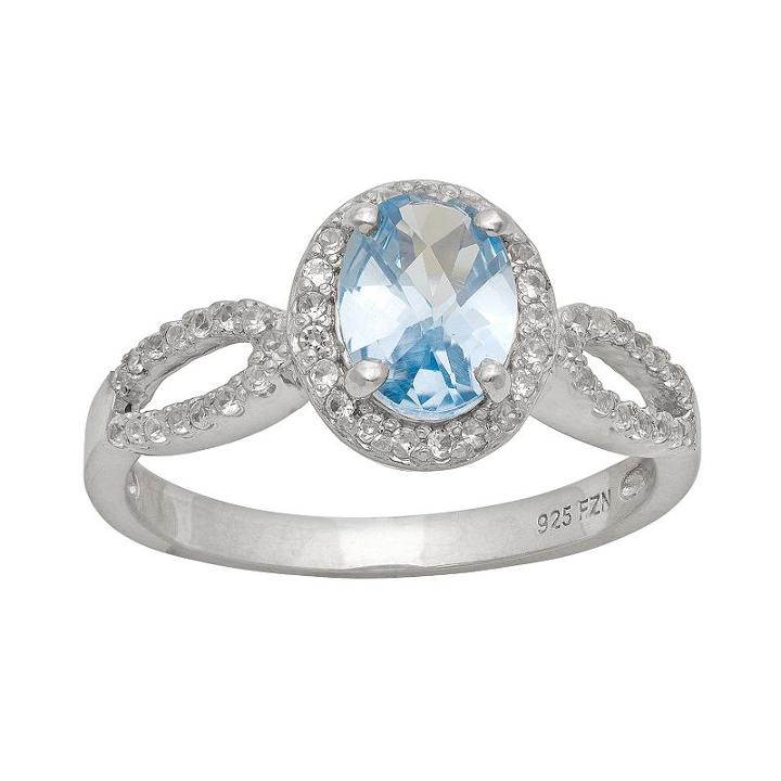 Sterling Silver Lab-created Aquamarine And Lab-created White Sapphire Halo Ring, Women's, Size: 6, Multicolor